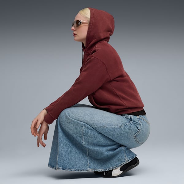 ESS ELEVATED Wash Hoodie Women, Ruby Shimmer, extralarge