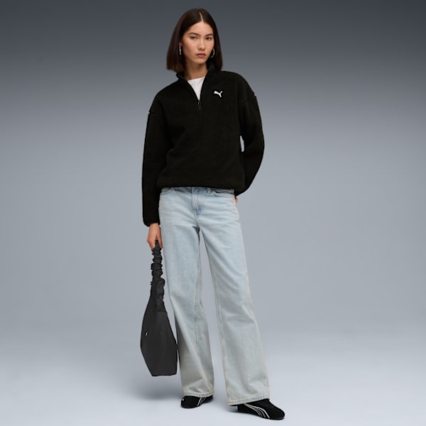 PUMA Elevated Essentials Sherpa Women's Quarter-Zip Pullover, PUMA Black, extralarge