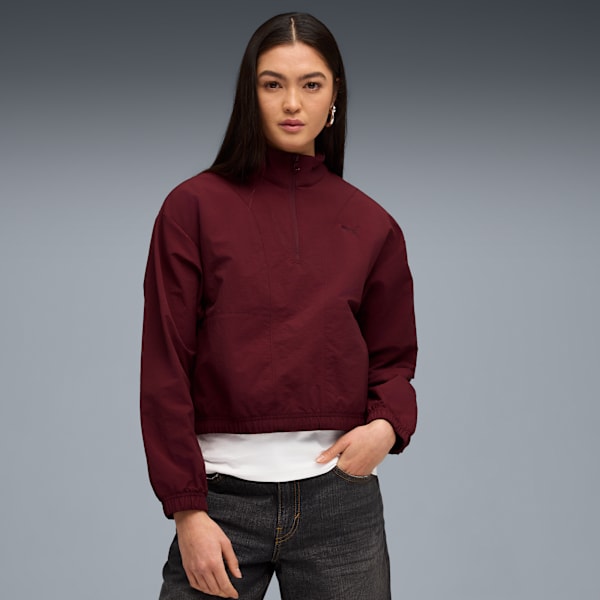 HER Relaxed Half-Zip Crew Women, Ruby Shimmer, extralarge