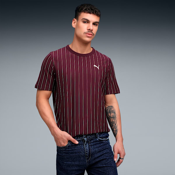 PUMA CLASS Men’s Striped Cotton Tee, Ruby Shimmer, extralarge-IND
