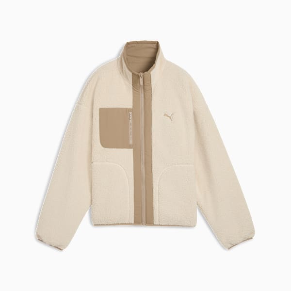 Women's Relaxed Fit Reversible Sherpa Jacket, Alpine Snow, extralarge-IND