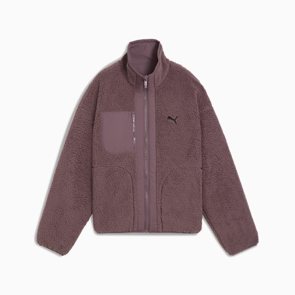 Women's Relaxed Fit Reversible Sherpa Jacket, Raisin, extralarge-IND