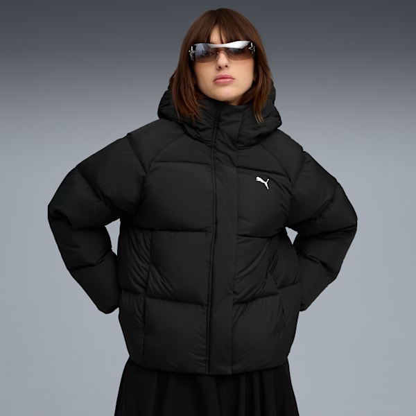 Chamarra tipo puffer de plumón con capucha para mujer, PUMA Black, extralarge