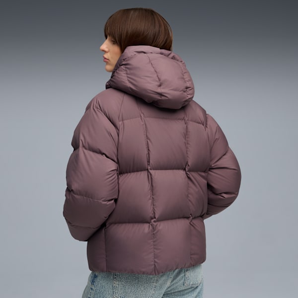 Hooded Down Puffer Jacket Women, Raisin, extralarge