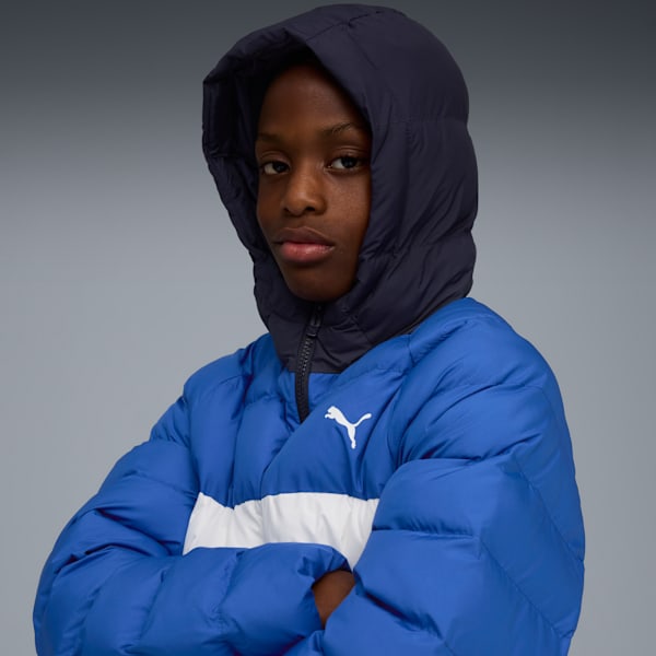 Synthetic Hooded Puffer Jckt Youth, Mountain Blue, extralarge