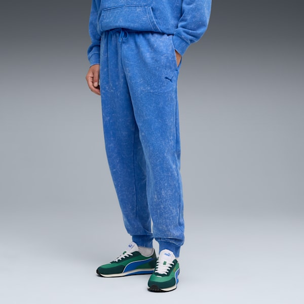 PUMA Elevated Essentials Acid Wash Men's Fleece Sweatpants, Mountain Blue, extralarge