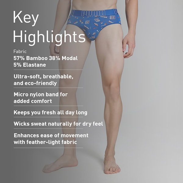 Bamboo Men's Printed Briefs, PUMA Team Royal-PUMA White, extralarge-IND