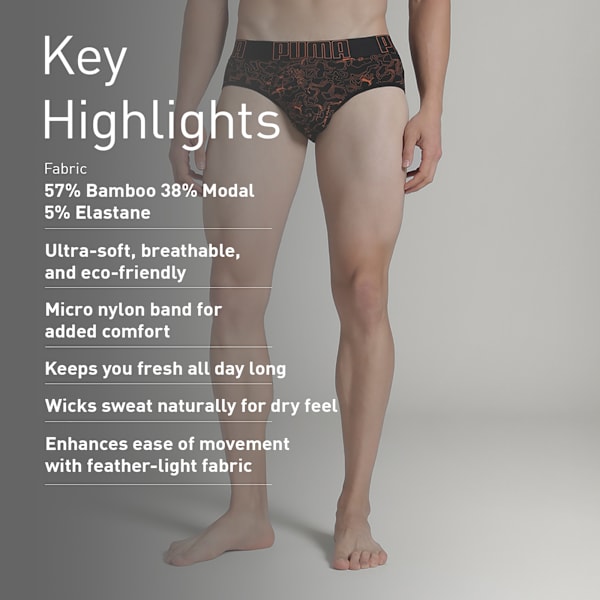Bamboo Men's Printed Briefs, PUMA Black-Rickie Orange, extralarge-IND
