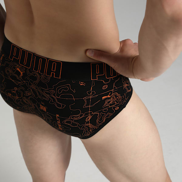 Bamboo Men's Printed Briefs, PUMA Black-Rickie Orange, extralarge-IND