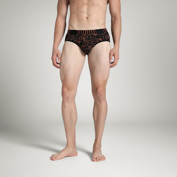 Bamboo Men's Printed Briefs, PUMA Black-Rickie Orange, extralarge-IND
