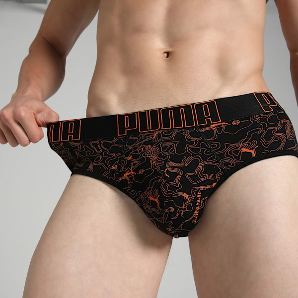 Bamboo Men's Printed Briefs, PUMA Black-Rickie Orange, extralarge-IND
