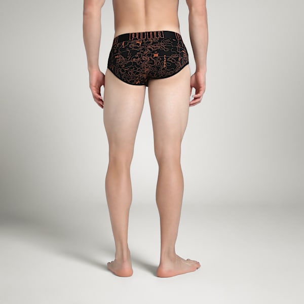 Bamboo Men's Printed Briefs, PUMA Black-Rickie Orange, extralarge-IND