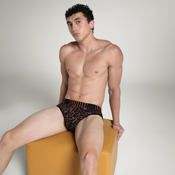 Bamboo Men's Printed Briefs, PUMA Black-Rickie Orange, extralarge-IND