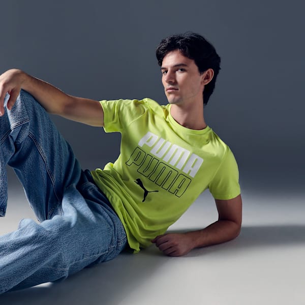Double Logo Graphic Men's Slim Fit Tee, Lemon Sherbert, extralarge-IND
