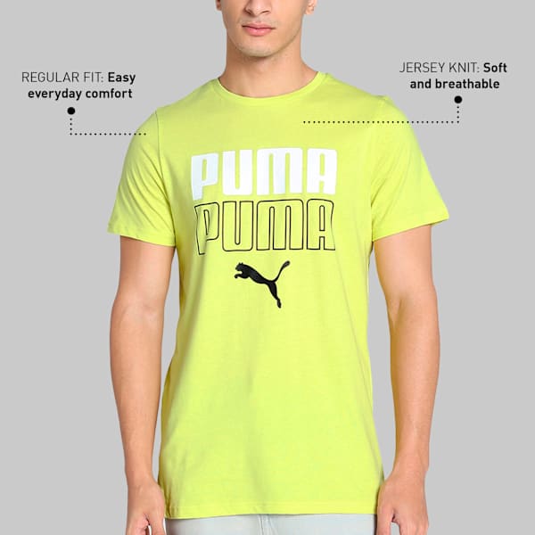 Double Logo Graphic Men's Slim Fit Tee, Lemon Sherbert, extralarge-IND
