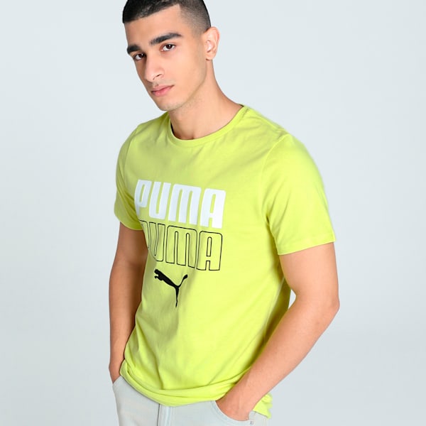 Double Logo Graphic Men's Slim Fit Tee, Lemon Sherbert, extralarge-IND