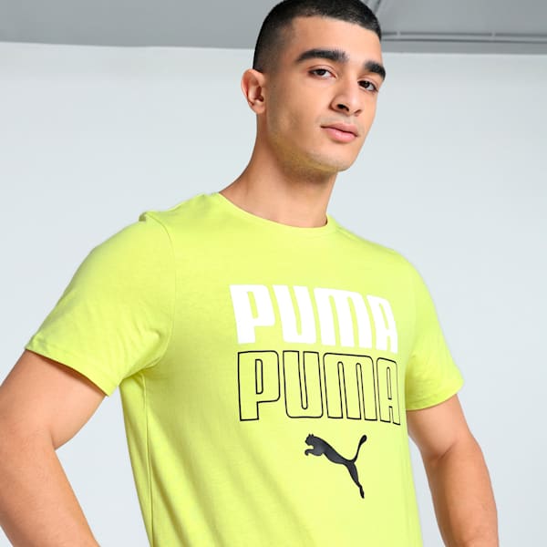Double Logo Graphic Men's Slim Fit Tee, Lemon Sherbert, extralarge-IND