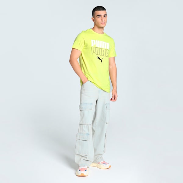 Double Logo Graphic Men's Slim Fit Tee, Lemon Sherbert, extralarge-IND
