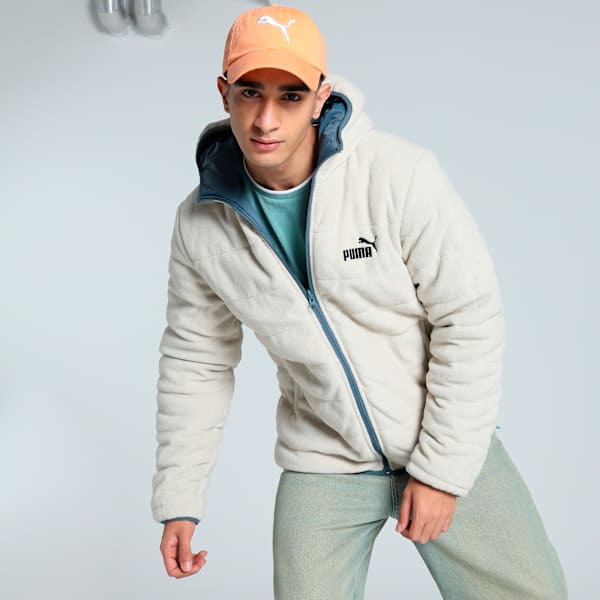 Men's Reversible Slim Fit Fleece Jacket, Gray Skies, extralarge-IND