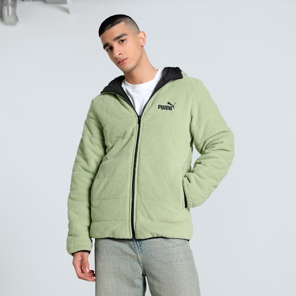 Men's Reversible Slim Fit Fleece Jacket, PUMA Black-logo, extralarge-IND