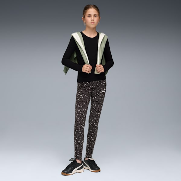 Essentials Graphic Animal Print Leggings Youth, PUMA Black, extralarge-GBR