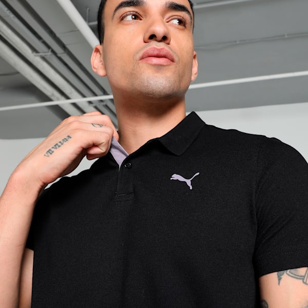 Men's Contrast Placket Slim Fit Polo, PUMA Black, extralarge-IND