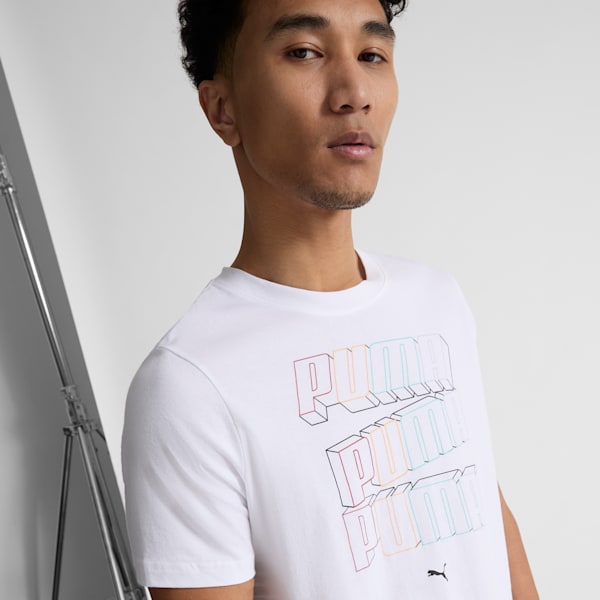 Camiseta con logotipo de ESS apilado para hombre, PUMA White, extralarge