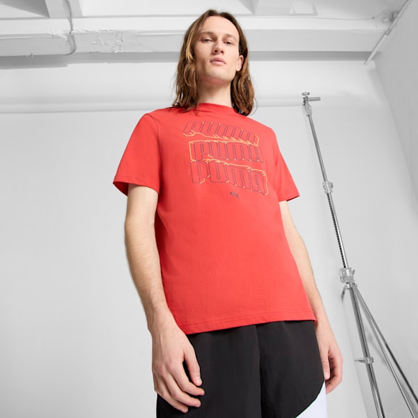 ESS Stacked Logo Men's Tee, Red Fire, extralarge