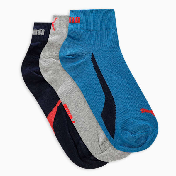 Lifestyle Unisex Quarter Socks Pack of 3, Strong Blue-Medium Gray Heather-PUMA Navy, extralarge-IND