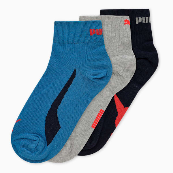 Lifestyle Quarter Socks Pack of 3, Strong Blue-Medium Gray Heather-PUMA Navy, extralarge-IND
