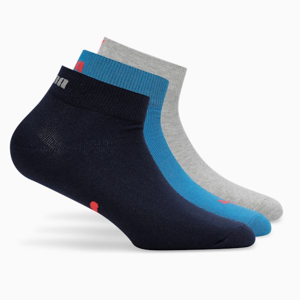 Lifestyle Quarter Socks Pack of 3, Strong Blue-Medium Gray Heather-PUMA Navy, extralarge-IND