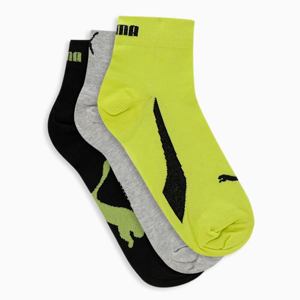 Lifestyle Quarter Socks Pack of 3, Nrgy Yellow-PUMA Black-Medium Gray Heather, extralarge-IND