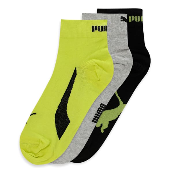 Lifestyle Unisex Quarter Socks Pack of 3, Nrgy Yellow-PUMA Black-Medium Gray Heather, extralarge-IND