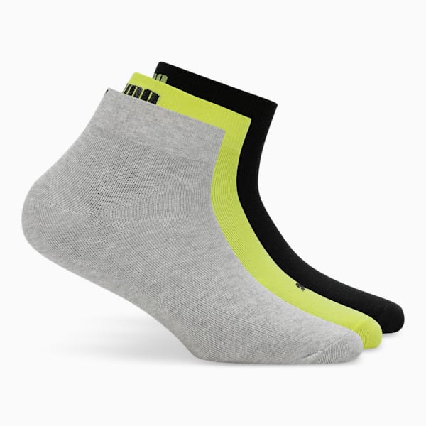 Lifestyle Quarter Socks Pack of 3, Nrgy Yellow-PUMA Black-Medium Gray Heather, extralarge-IND