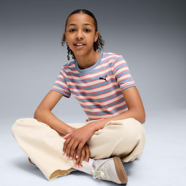Wardrobe Essentials Go Together Striped Slim Tee Youth, Cool Blue, extralarge
