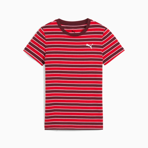 WARDROBE ESS Striped Tee Youth, Ruby Shimmer, extralarge