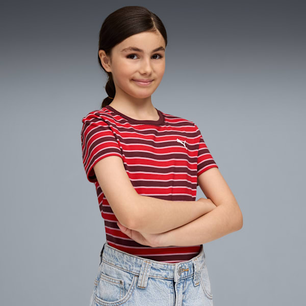 WARDROBE ESS Striped Tee Youth, Ruby Shimmer, extralarge