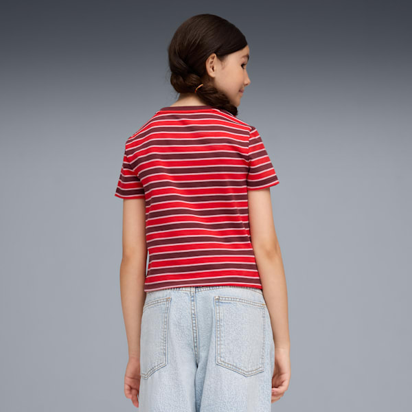 WARDROBE ESS Striped Tee Youth, Ruby Shimmer, extralarge