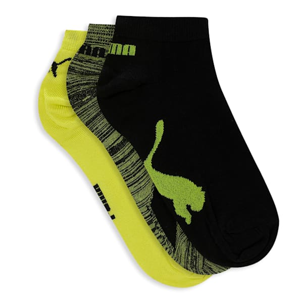 Lifestyle Unisex Sneaker Socks Pack of 3, Lime Green-PUMA Black, extralarge-IND