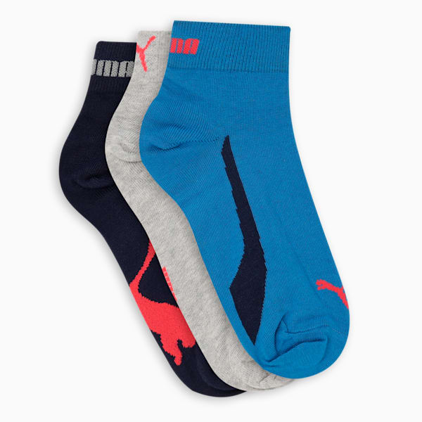 Lifestyle Quarter Socks Pack of 3, Strong Blue-PUMA Navy-Medium Gray Heather, extralarge-IND