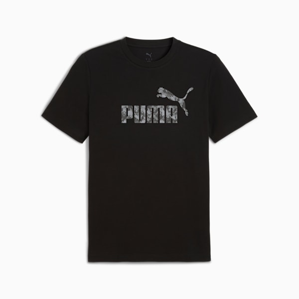 Black PUMA t-shirt for adults with a camo logo on the chest.