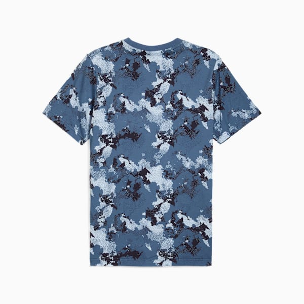 Blue PUMA T-shirt for adults with an all-over camouflage-style print.