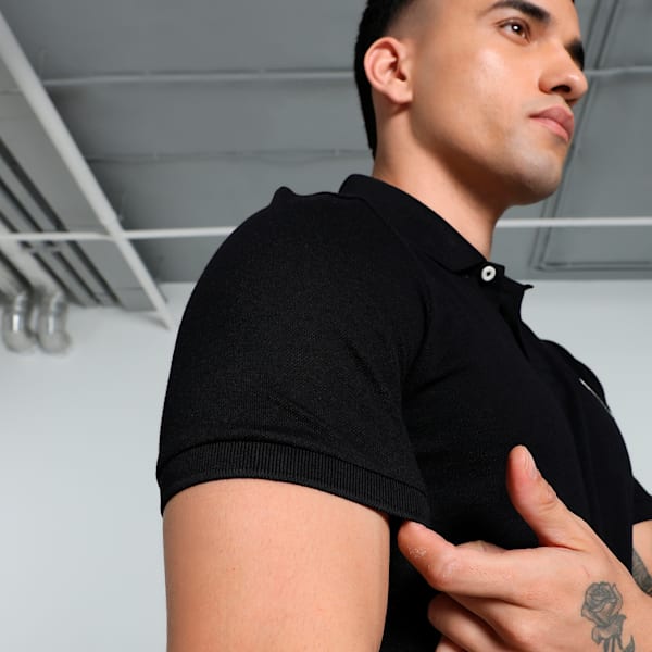 Men's Contrast Button Slim Fit Polo, PUMA Black, extralarge-IND