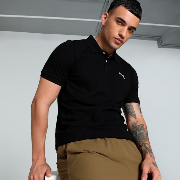 Men's Contrast Button Slim Fit Polo, PUMA Black, extralarge-IND