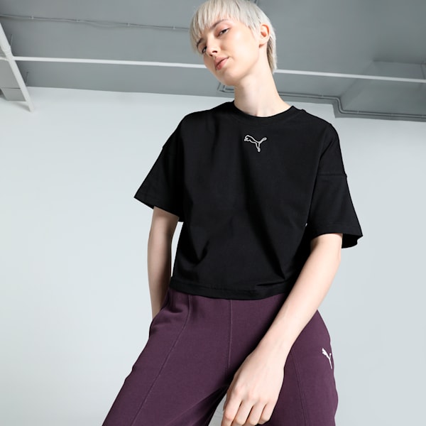 HER Women's Relaxed Fit Cropped Tee, PUMA Black, extralarge-IND