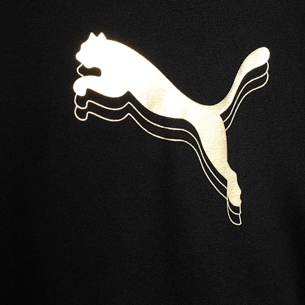 Essentials Metallic Girls' Fleece Hoodie, PUMA Black-metallic gold, extralarge-IND