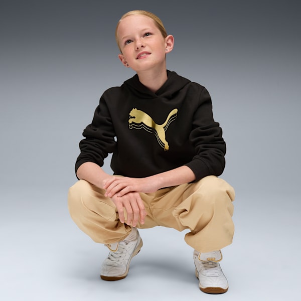 Essentials Metallic Girls' Fleece Hoodie, PUMA Black-metallic gold, extralarge-IND