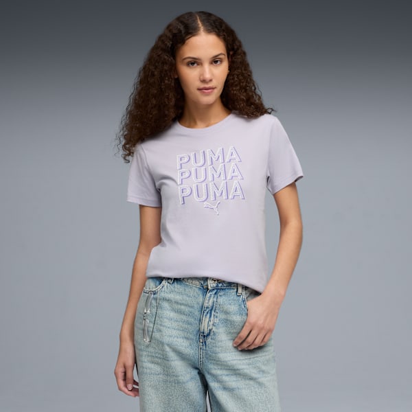 Playera estampada Stacked para mujer, Lilac Crush, extralarge