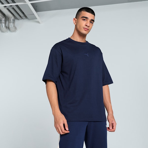 ELEVATED Logo Men's Boxy Fit Tee, PUMA Navy, extralarge-IND