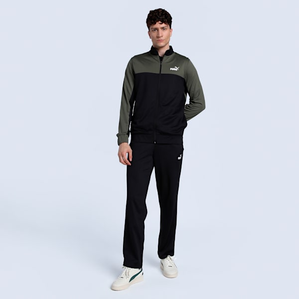 Men's Colorblock Tracksuit, PUMA Black-Loden Green, extralarge-IND